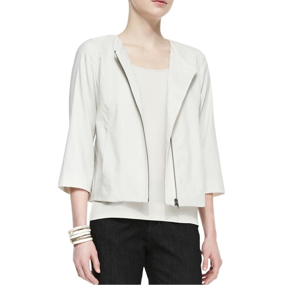 Eileen Fisher Polished Ramie A-Line Jacket Zipper Women light tan cream - Picture 1 of 8